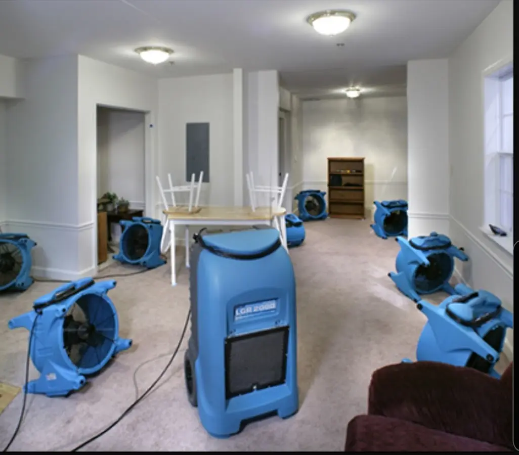Air movers and dehumidifier setup for Water Damage Restoration in West Lampeter